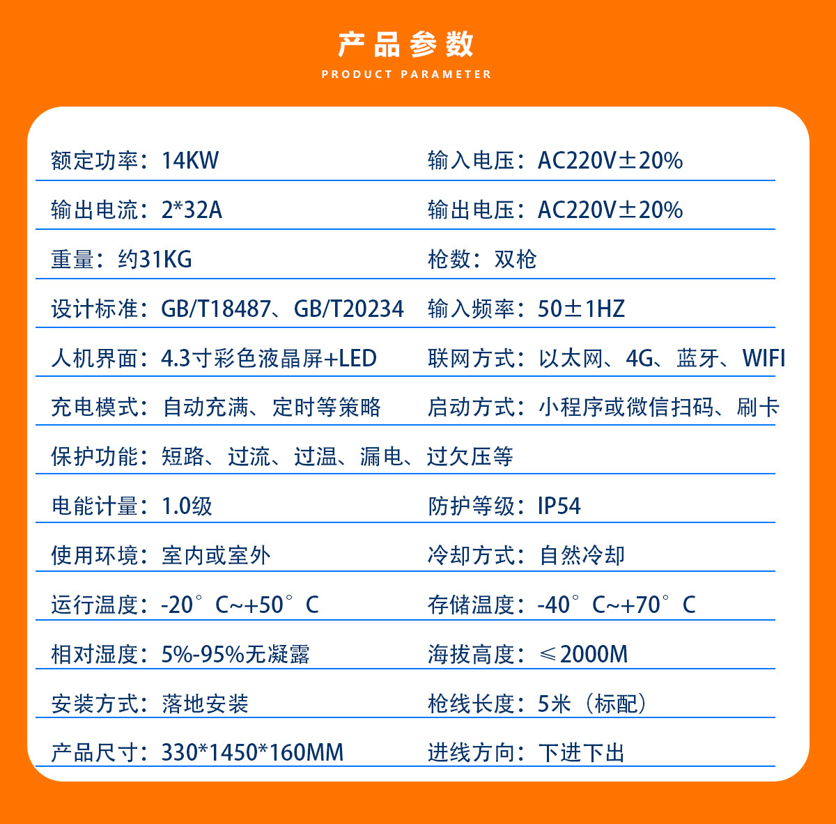 忻昱能源-新能源电动汽车充电桩-14KW落地式交流慢充